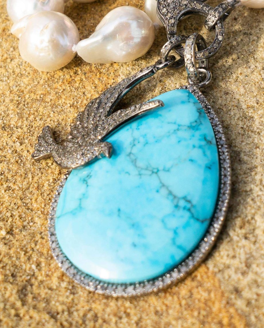 Turquoise Diamond Drop Pendant 3