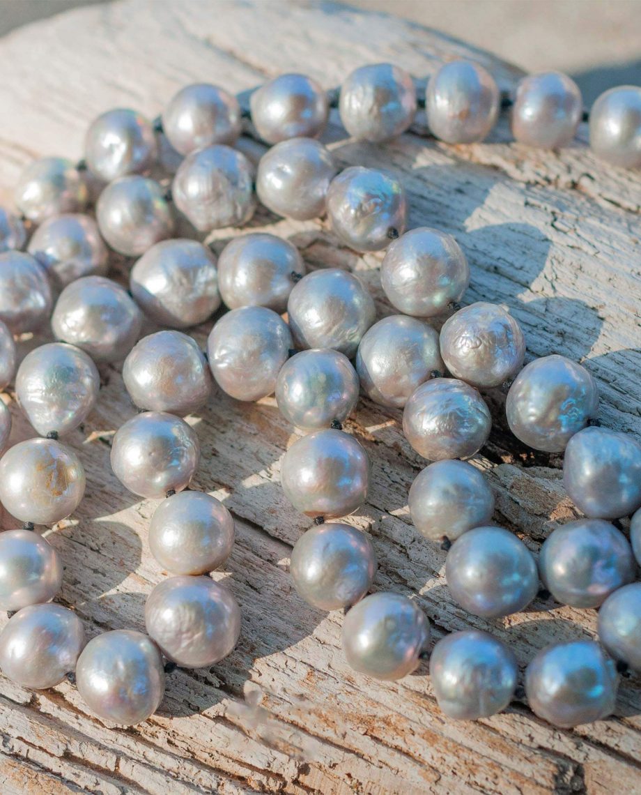 13-15mm Silver Baroque Pearl Necklace with Diamond Clasp 2
