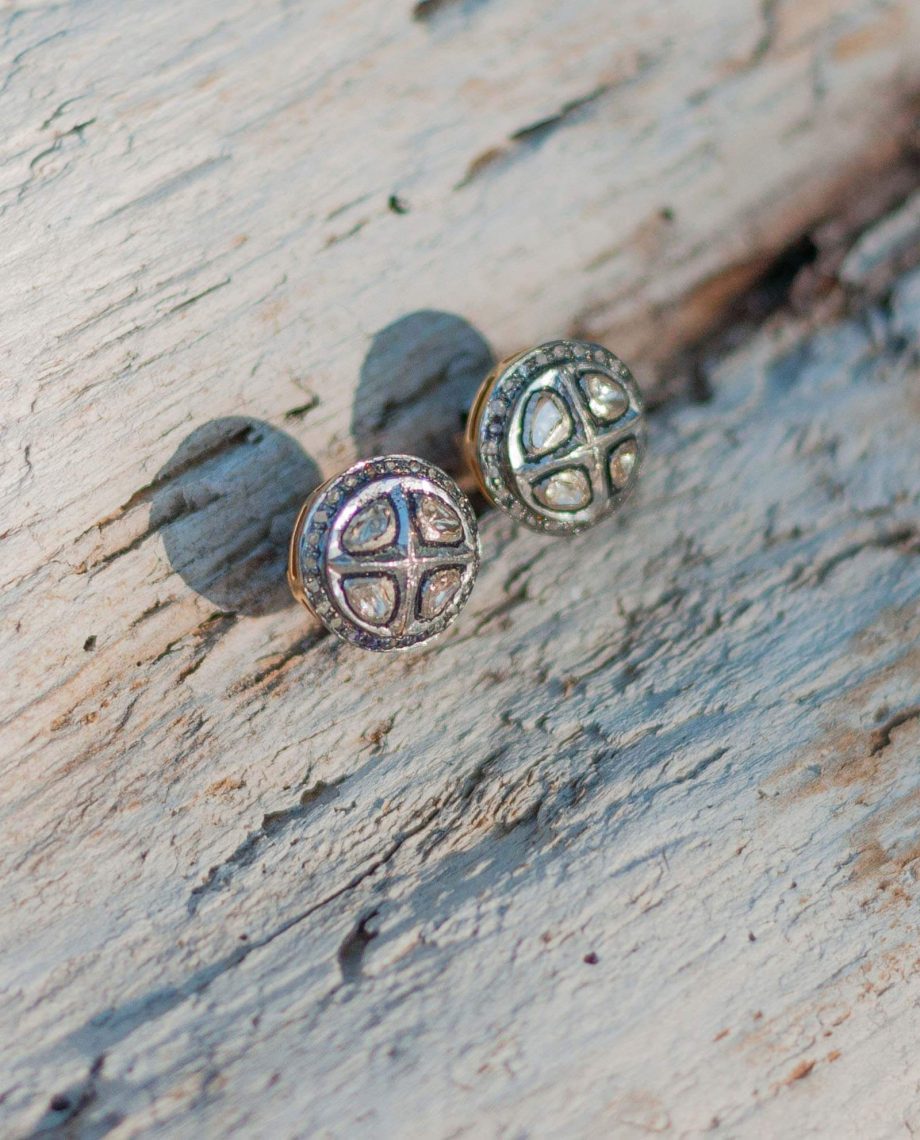 Large 4 Corner Diamond Stud Earrings 2